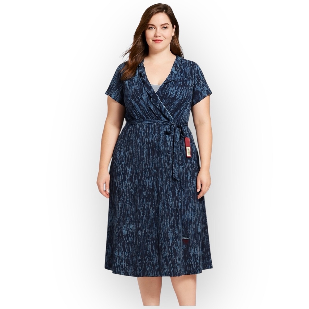 NWT Merona Blue Ruffle V-Neck Empire Waist Summer Midi Dress Women XL P26